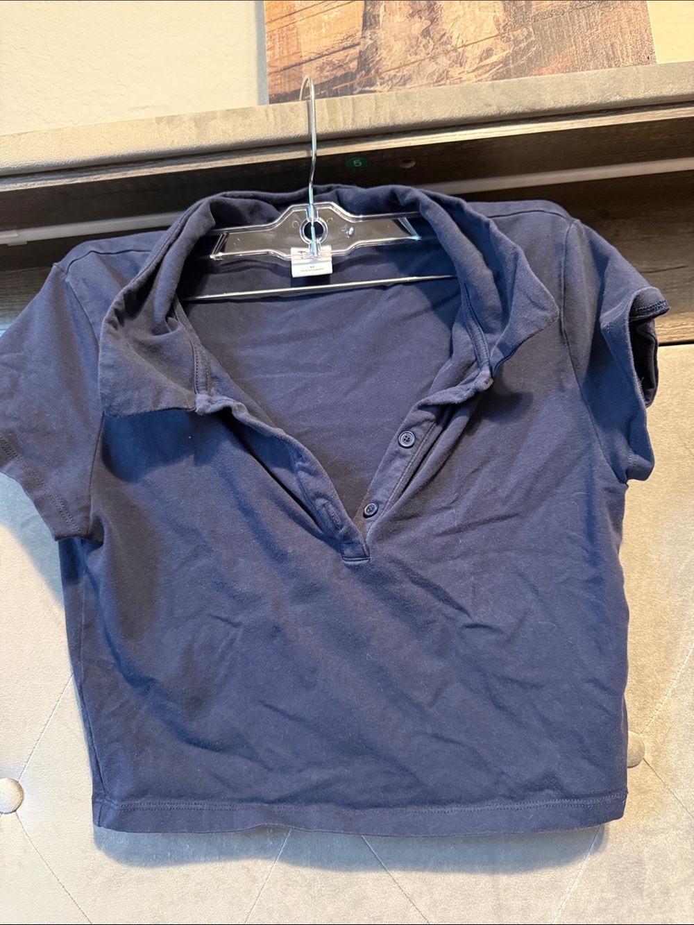 TNA Navy Polo Crop Top with Short Sleeves